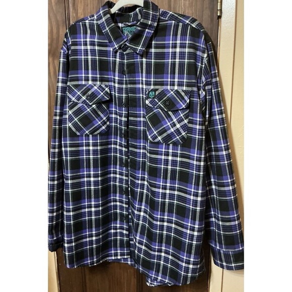 Bornscum Other - Born Scum "Bottom Feeder" Purple Black Plaid Flannel Shirt Mens 2XL Heavyweight